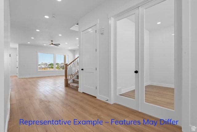 3689 S Riverstone Rd, Mapleton, UT 84664 - interior space with stairs, light wood-type flooring, recessed lighting, and baseboards
