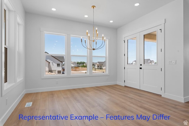 3689 S Riverstone Rd, Mapleton, UT 84664 - unfurnished dining area featuring plenty of natural light, a chandelier, baseboards, and recessed lighting