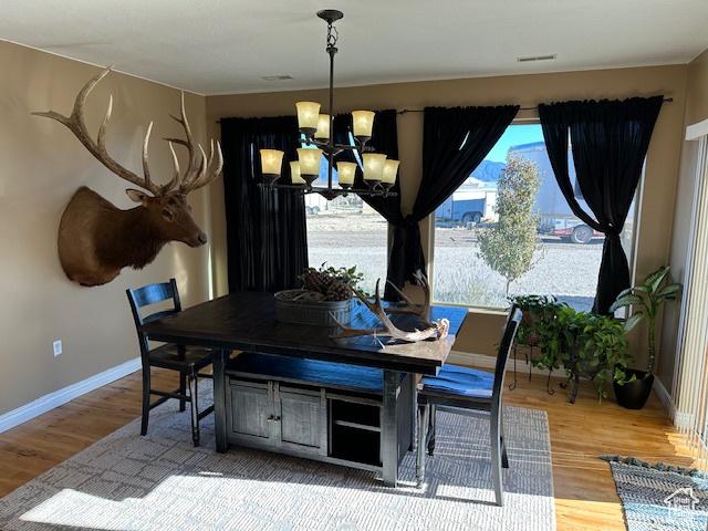 3741 W 5200 N, Cedar City, UT 84721 - dining space with a chandelier, wood finished floors, and baseboards