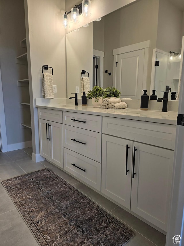 10798 S Haven Landing Dr, South Jordan, UT 84095 - bathroom with tile patterned flooring, vanity, and built in shelves