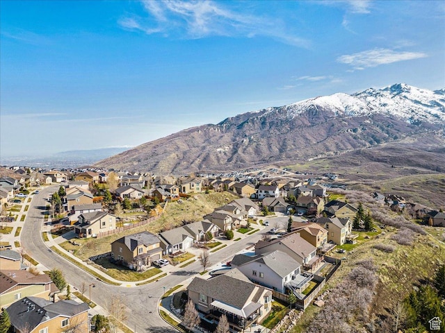 bird's eye view featuring a mountain view and a residential view
