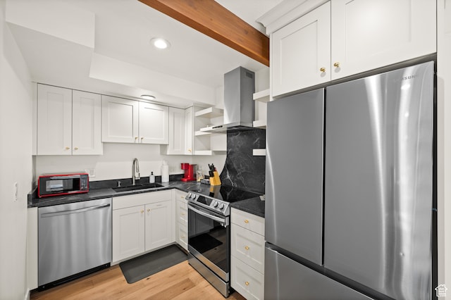 1492 W Meadow Loop Rd Unit 21/22, Snyderville, UT 84098 - kitchen with white cabinetry, wall chimney range hood, sink, and appliances with stainless steel finishes