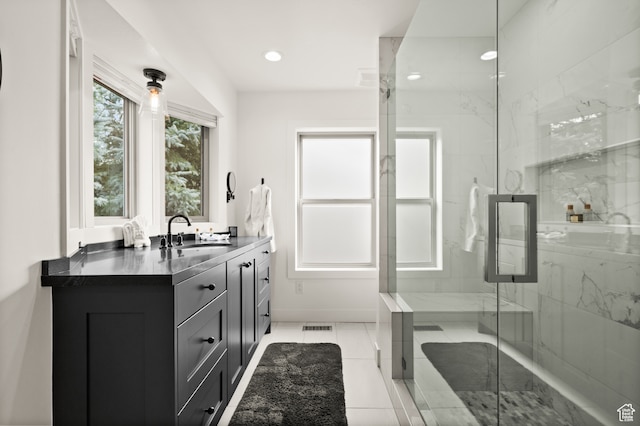 1492 W Meadow Loop Rd Unit 21/22, Snyderville, UT 84098 - bathroom with tile patterned flooring, vanity, and a shower with shower door