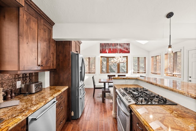 1492 W Meadow Loop Rd Unit 21/22, Snyderville, UT 84098 - kitchen featuring plenty of natural light, dark hardwood / wood-style floors, stainless steel appliances, and decorative light fixtures