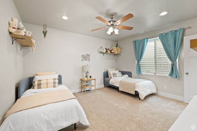 6443 W Early Bird Dr, South Jordan, UT 84009 - carpeted bedroom with baseboards, recessed lighting, and ceiling fan