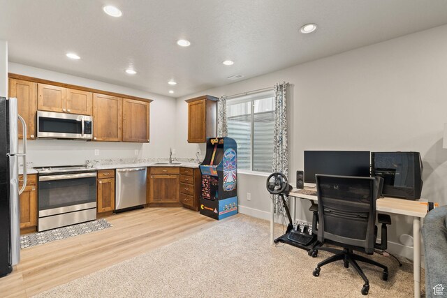 6443 W Early Bird Dr, South Jordan, UT 84009 - home office with a sink, recessed lighting, light wood-type flooring, and baseboards