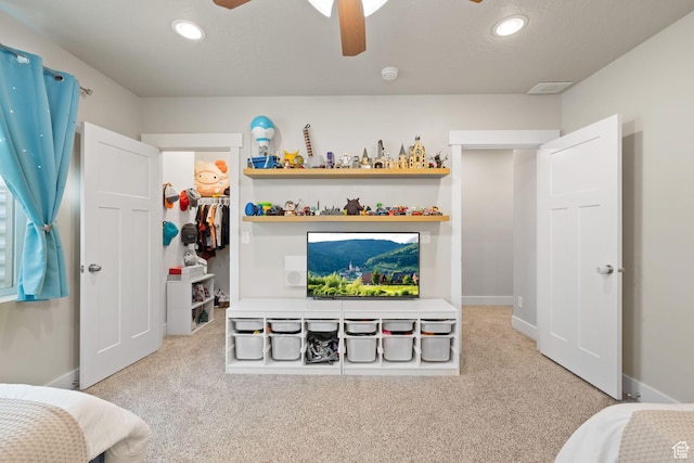6443 W Early Bird Dr, South Jordan, UT 84009 - carpeted bedroom with a spacious closet, a closet, a ceiling fan, baseboards, and recessed lighting