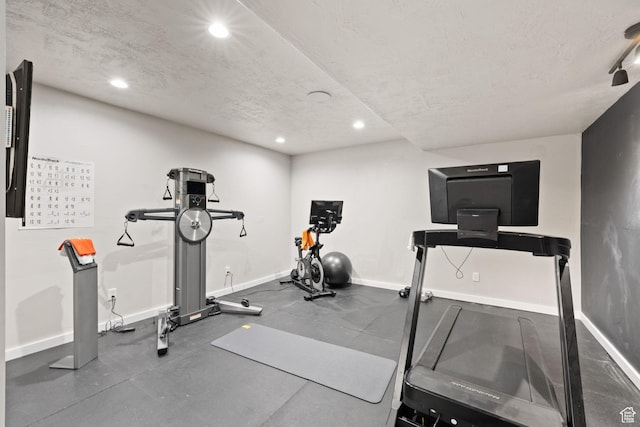 6443 W Early Bird Dr, South Jordan, UT 84009 - exercise area featuring baseboards, recessed lighting, and a textured ceiling