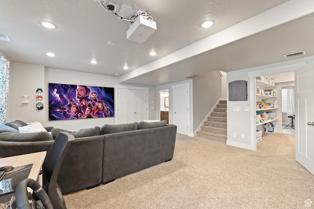 6443 W Early Bird Dr, South Jordan, UT 84009 - cinema with recessed lighting, light colored carpet, and baseboards