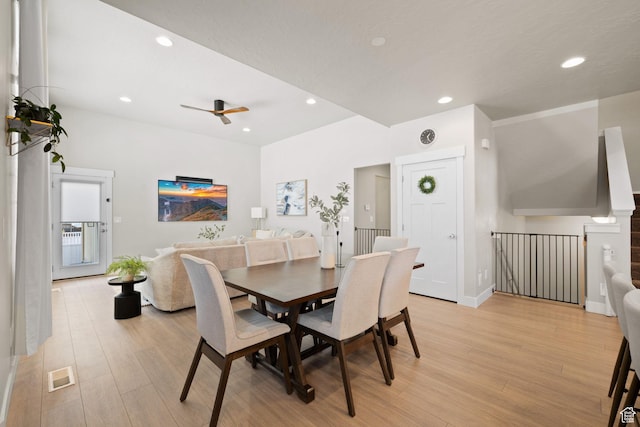 6443 W Early Bird Dr, South Jordan, UT 84009 - dining area with light wood-style floors, recessed lighting, ceiling fan, and baseboards