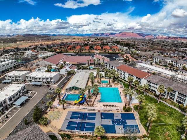 drone / aerial view with a mountain view