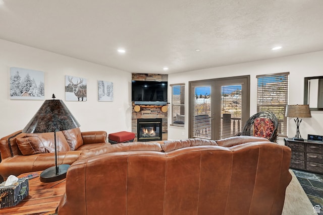 3521 N Fox Run Unit 811, Eden, UT 84310 - living room featuring a fireplace and recessed lighting