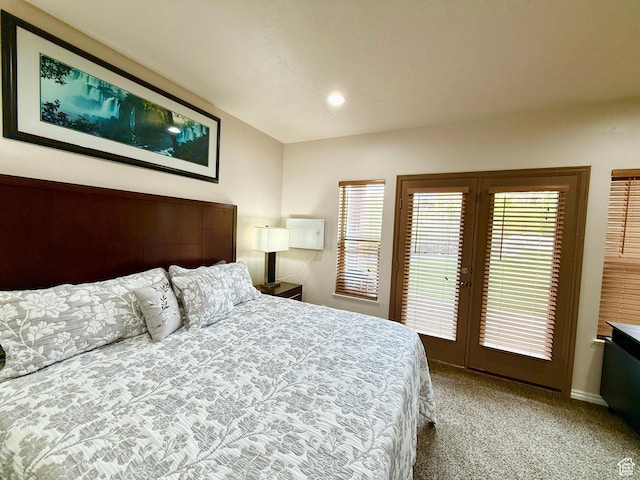 3521 N Fox Run Unit 811, Eden, UT 84310 - bedroom with light carpet, access to outside, baseboards, and recessed lighting