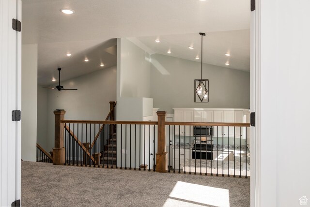 1342 N 4075 W Unit 3A, Vernal, UT 84078 - stairway featuring lofted ceiling, carpet floors, recessed lighting, and ceiling fan