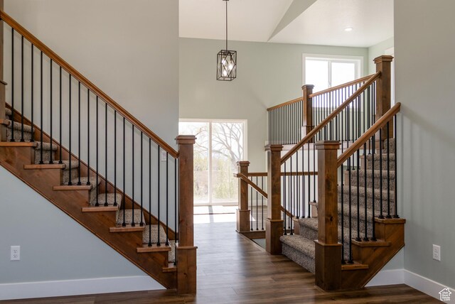 1342 N 4075 W Unit 3A, Vernal, UT 84078 - stairway with wood finished floors, baseboards, and a high ceiling