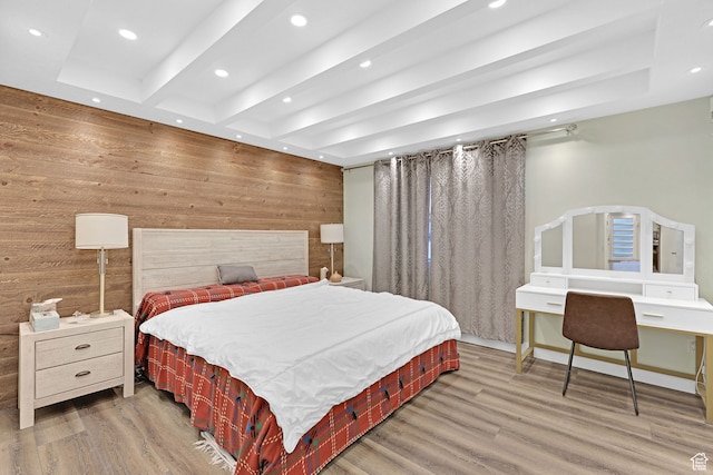 4325 S Park St E, Murray, UT 84107 - bedroom with hardwood / wood-style floors, wood walls, and built in desk
