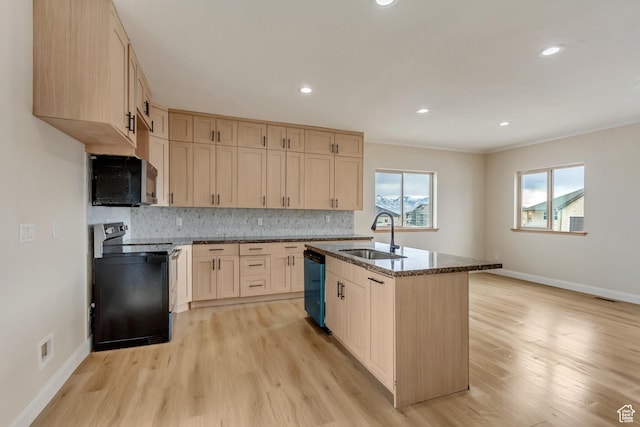 408 Rigdon St, Grantsville, UT 84029 - kitchen featuring black range with electric cooktop, a sink, dishwashing machine, light wood finished floors, and recessed lighting