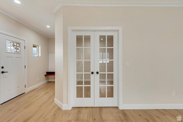 408 Rigdon St, Grantsville, UT 84029 - entrance foyer featuring light wood-style flooring, crown molding, french doors, baseboards, and recessed lighting