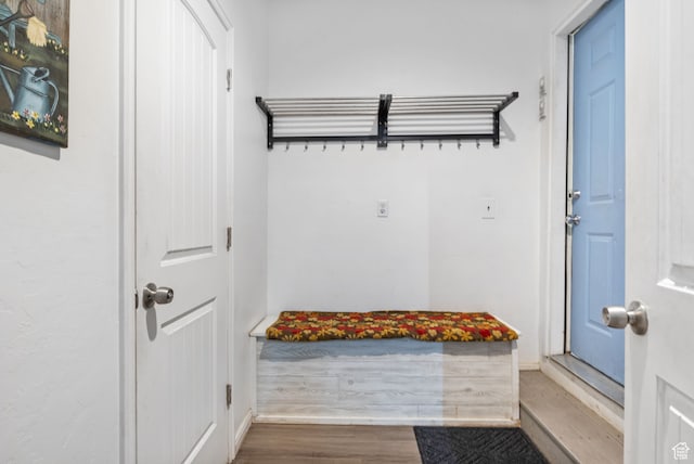 mudroom with wood finished floors