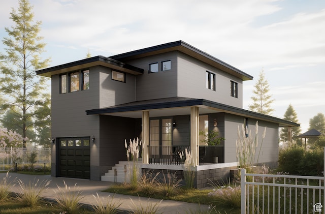 view of front of house featuring covered porch and a garage