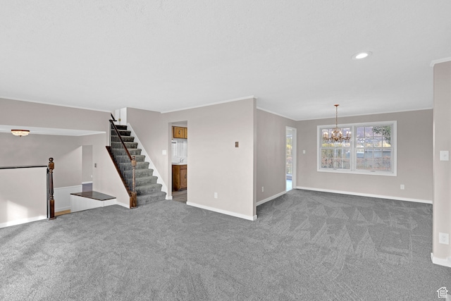 4866 Adams Ave, South Ogden, UT 84403 - unfurnished living room featuring a notable chandelier, carpet floors, and crown molding