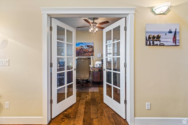 528 E 700 S Unit 4, Monroe, UT 84754 - entryway with an office area, wood finished floors, a ceiling fan, french doors, and baseboards