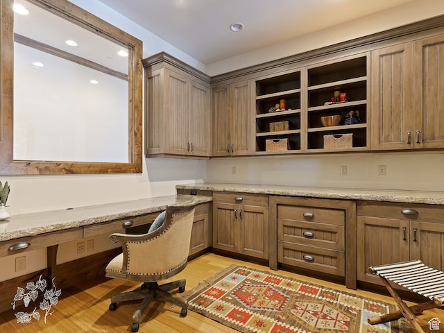 865 N Valley View Dr, Eden, UT 84310 - office with recessed lighting, built in desk, and light wood finished floors