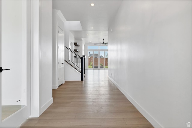3092 E 2110th St S, St George, UT 84790 - hallway with stairway, light wood finished floors, and recessed lighting