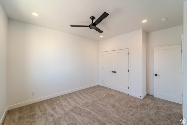 3092 E 2110th St S, St George, UT 84790 - unfurnished bedroom with carpet, recessed lighting, baseboards, a ceiling fan, and a closet
