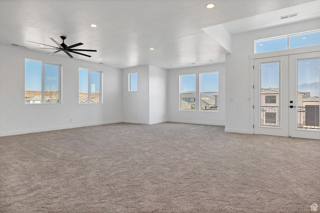 3092 E 2110th St S, St George, UT 84790 - unfurnished living room with french doors, carpet, recessed lighting, and ceiling fan