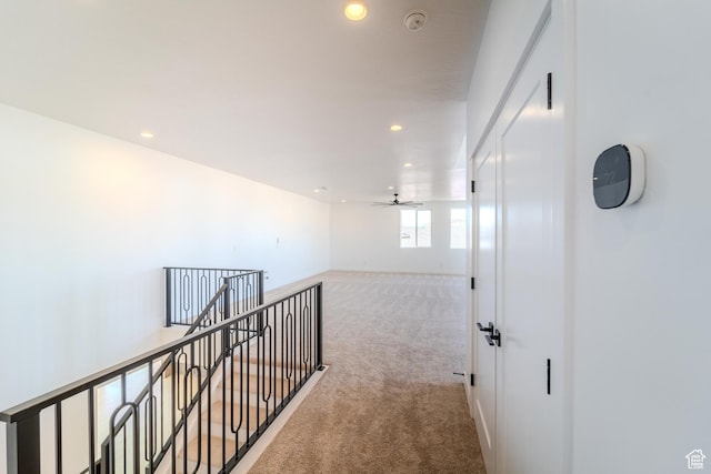 3092 E 2110th St S, St George, UT 84790 - hall with carpet flooring, an upstairs landing, and recessed lighting
