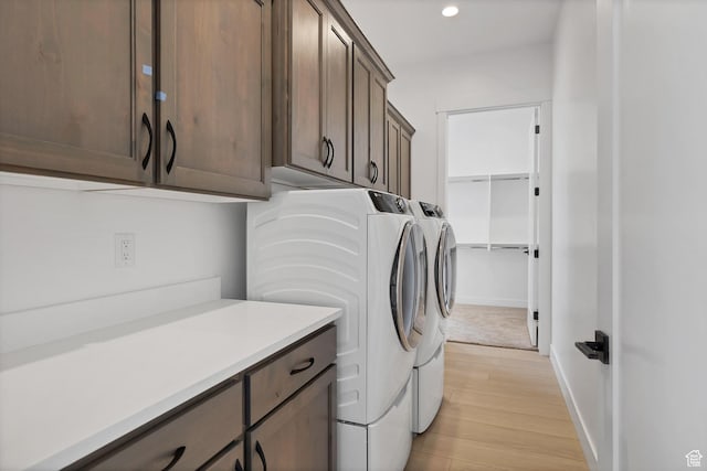 3092 E 2110th St S, St George, UT 84790 - laundry area with washer and dryer, light wood finished floors, cabinet space, and recessed lighting