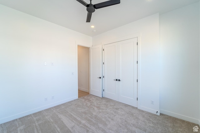 3092 E 2110th St S, St George, UT 84790 - unfurnished bedroom with carpet, baseboards, recessed lighting, a ceiling fan, and a closet