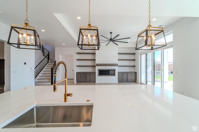 3092 E 2110th St S, St George, UT 84790 - kitchen featuring a chandelier, a sink, recessed lighting, decorative light fixtures, and a ceiling fan