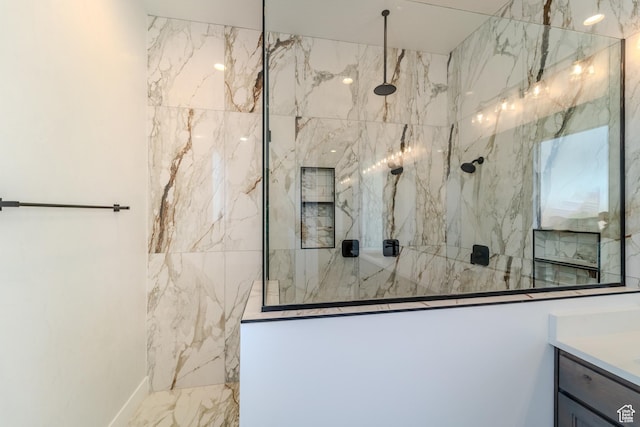 3092 E 2110th St S, St George, UT 84790 - bathroom with a marble finish shower, vanity, and marble finish floors