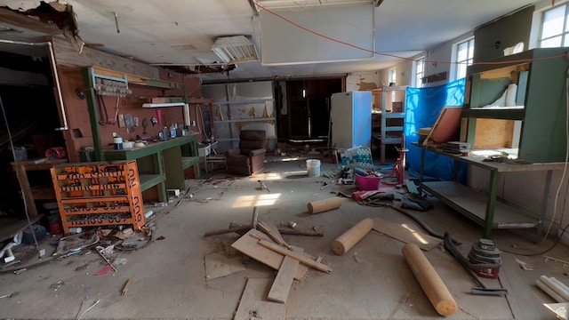 misc room with a workshop area