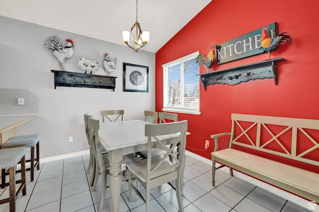 2778 W 5400 S, Roy, UT 84067 - tiled dining room featuring lofted ceiling, a chandelier, and baseboards