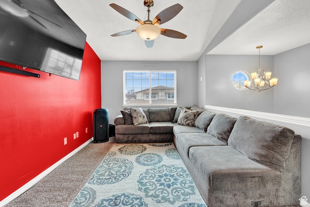 2778 W 5400 S, Roy, UT 84067 - carpeted living area with ceiling fan, baseboards, a chandelier, and a textured ceiling