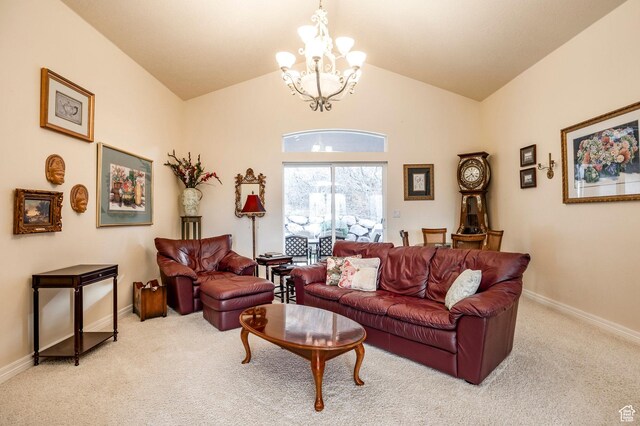 618 E Draper Heights Way S, Draper, UT 84020 - carpeted living room featuring a chandelier and vaulted ceiling