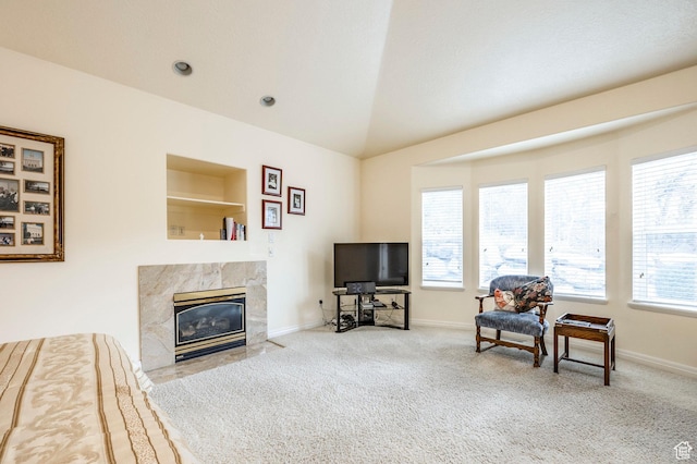 618 E Draper Heights Way S, Draper, UT 84020 - living room with a high end fireplace, lofted ceiling, a healthy amount of sunlight, and carpet flooring
