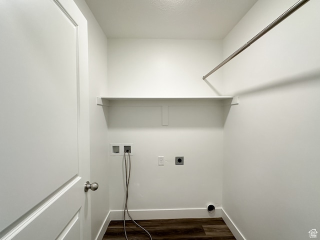 clothes washing area with washer hookup, electric dryer hookup, and dark hardwood / wood-style flooring