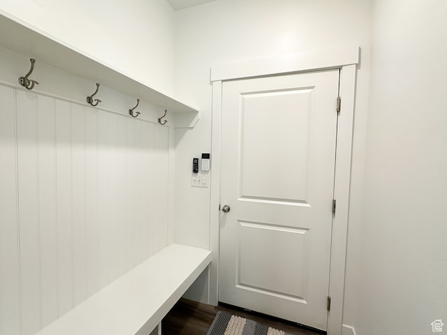 mudroom with dark hardwood / wood-style floors