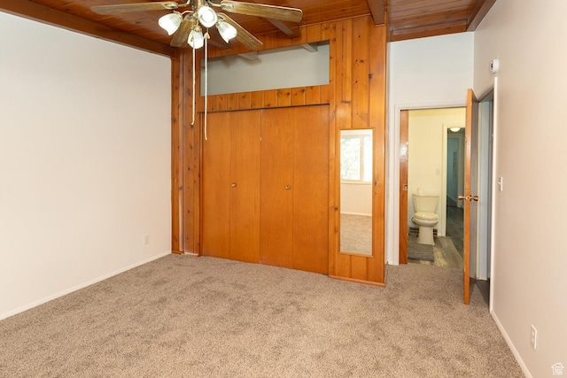 215 N 300 W, Salina, UT 84654 - unfurnished bedroom with a wood ceiling with exposed beams, a closet, carpet flooring, and ceiling fan