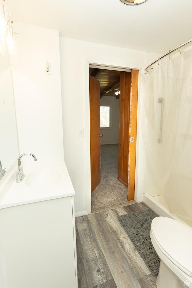 215 N 300 W, Salina, UT 84654 - full bathroom featuring wood finished floors, vanity, and curtained shower