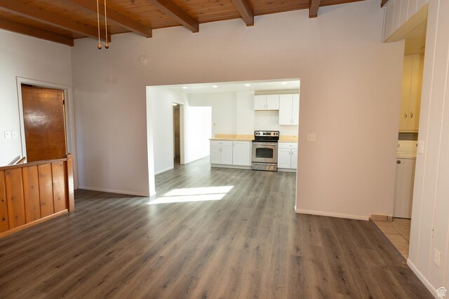 215 N 300 W, Salina, UT 84654 - unfurnished living room featuring wood finished floors and a wooden ceiling with exposed beams