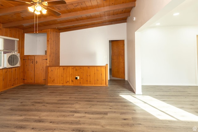 215 N 300 W, Salina, UT 84654 - unfurnished room with wooden ceiling, a ceiling fan, wood finished floors, wood walls, and recessed lighting