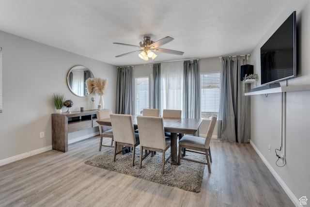 dining room featuring ceiling fan and light wood-type flooring