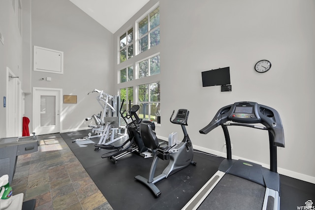 5012 S Timber Way E Unit 205, Holladay, UT 84117 - exercise room featuring high vaulted ceiling