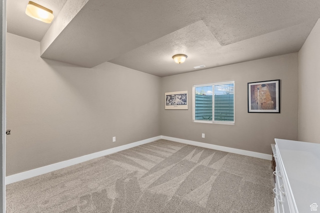 interior space featuring carpet and a textured ceiling