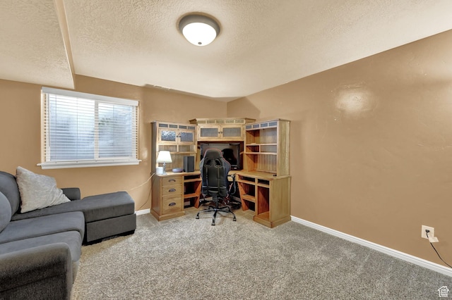 10877 N Wallace Ln E, Tremonton, UT 84337 - office area with a textured ceiling, carpet floors, and baseboards